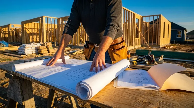 Contractor reviewing blueprints at a jobsite, Idaho Contractor Registration