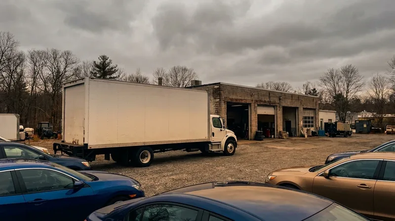 Box truck and cars outside a small auto lot, How to Start a Used Car Dealership in Idaho